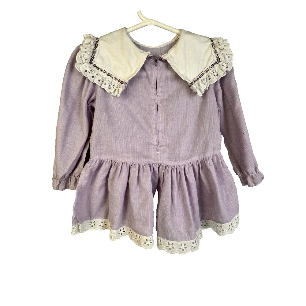 Vintage Collar Dress Girls 24 Mos. Purple Eyelet Dropped Waist 80's Party Church